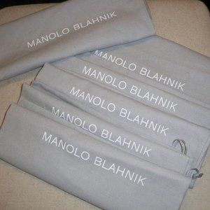Large lot of  6 Manolo Blahnik Shoe Bags/ Dust bags Gray and white logo